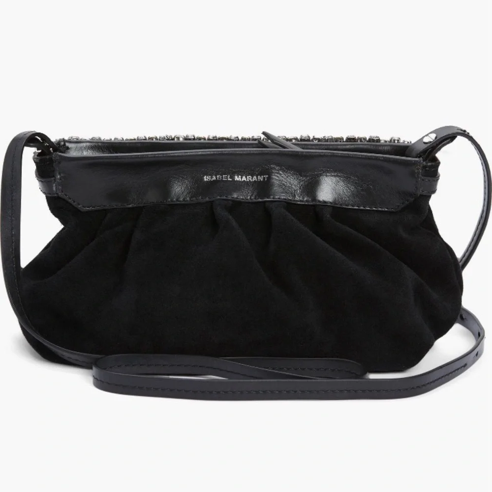 NWT $990 Isabel Marant Luzes Crystal Embellished Suede Crossbody Bag in Black!